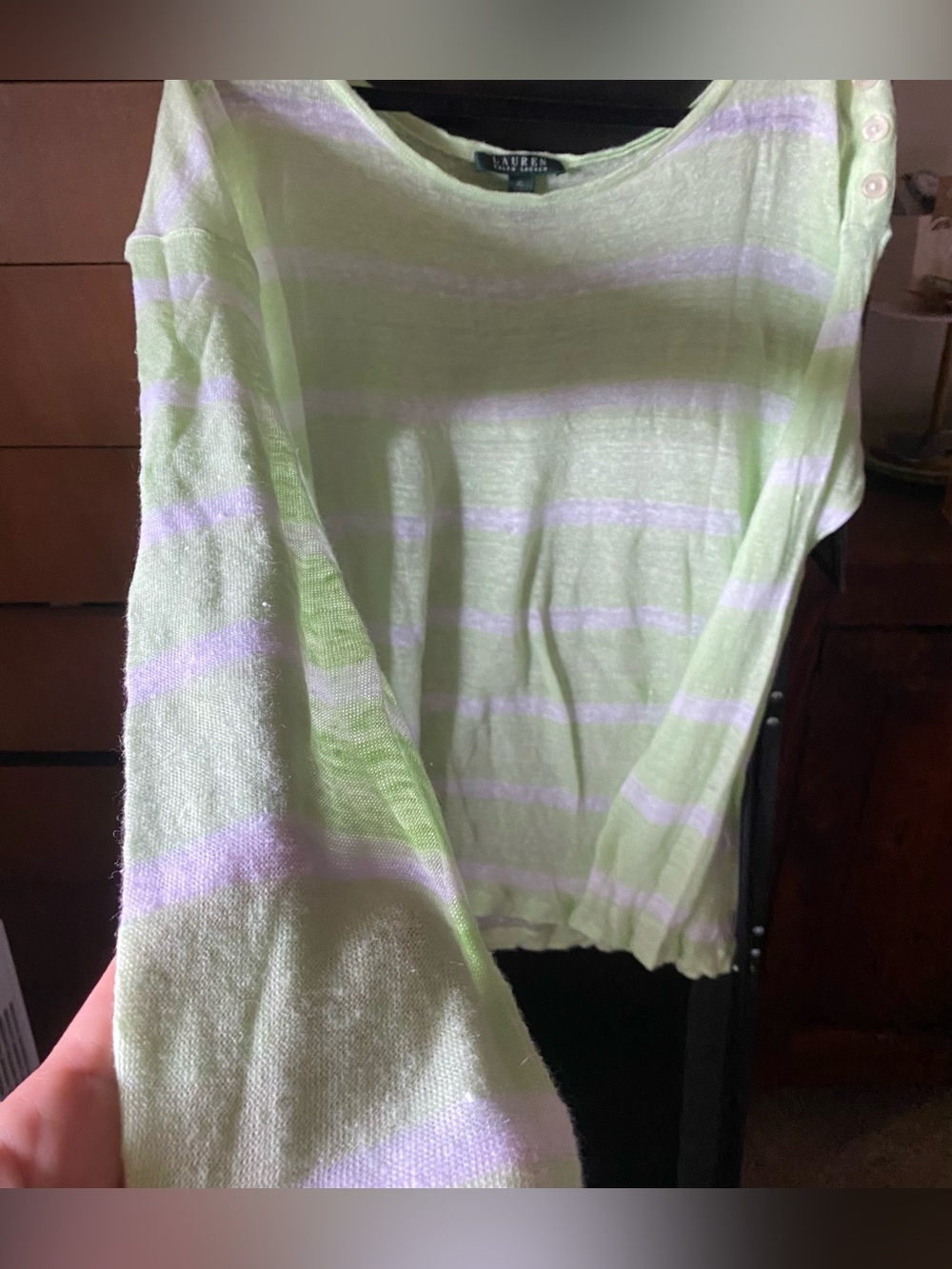 Ralph Lauren Light Lime and White Striped Long Sleeve Top